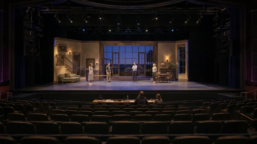 Theatre stage lighting design with front side back and scenic light