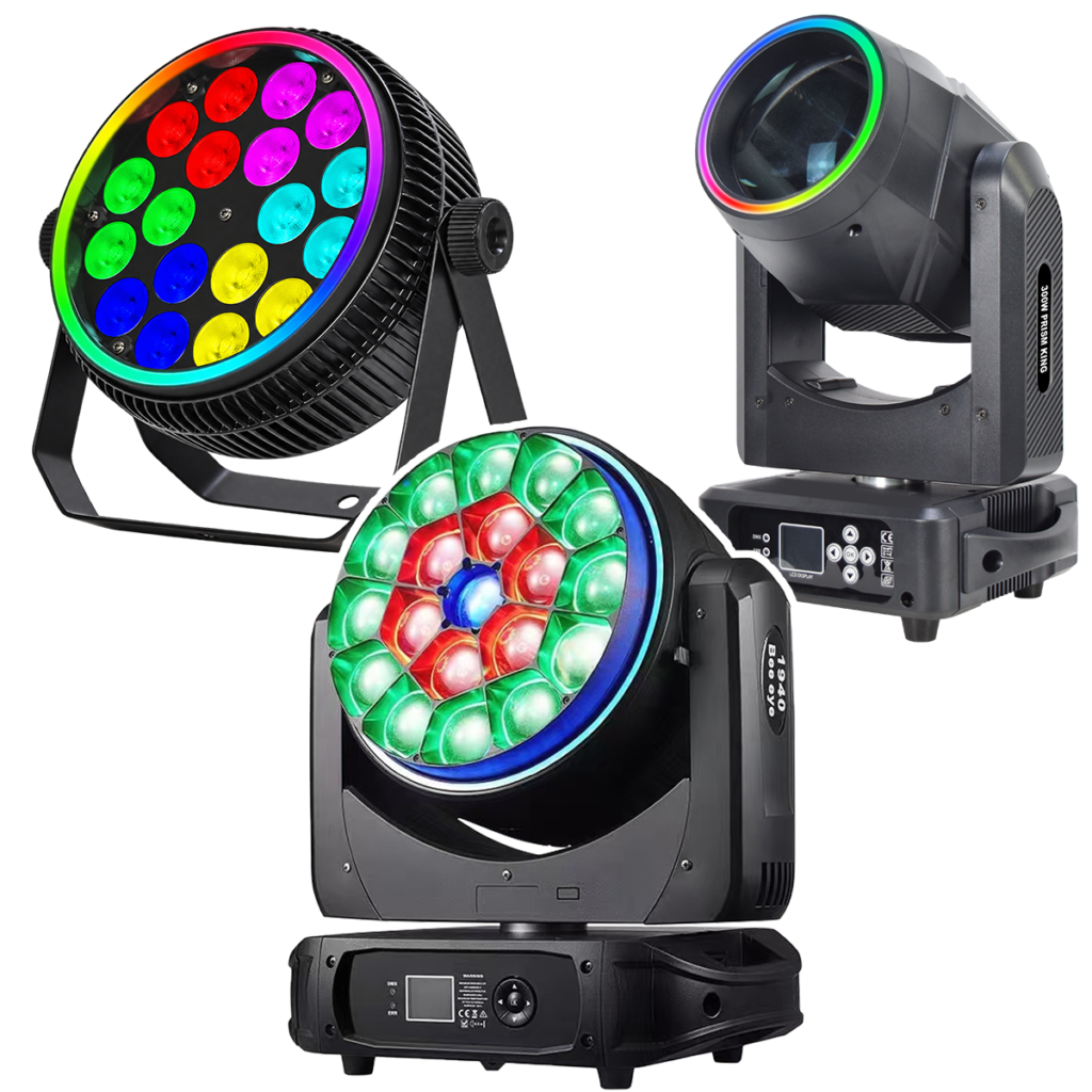 Wedding and corporate event DJ lighting package with moving heads and LED wash lights