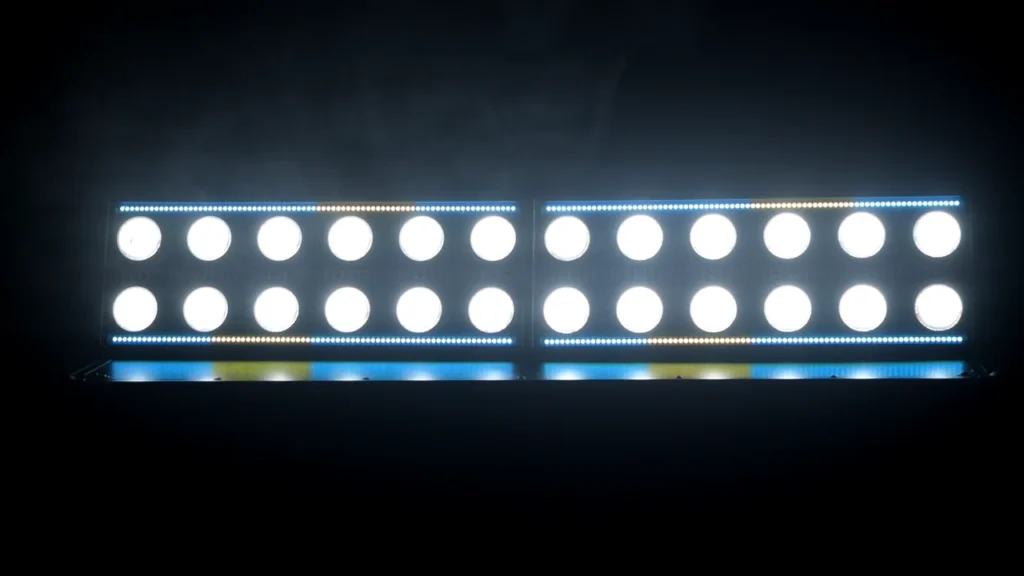 LED strobe fixture with white LED cells illuminated