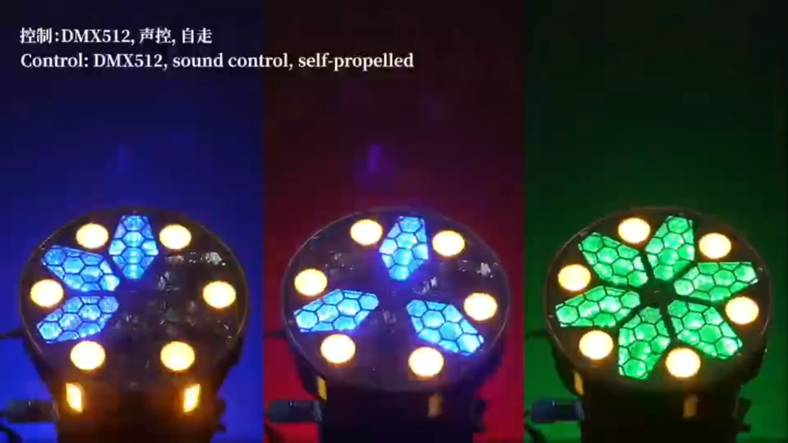 Supplied fixture color scenes with DMX, sound and automatic playback caption