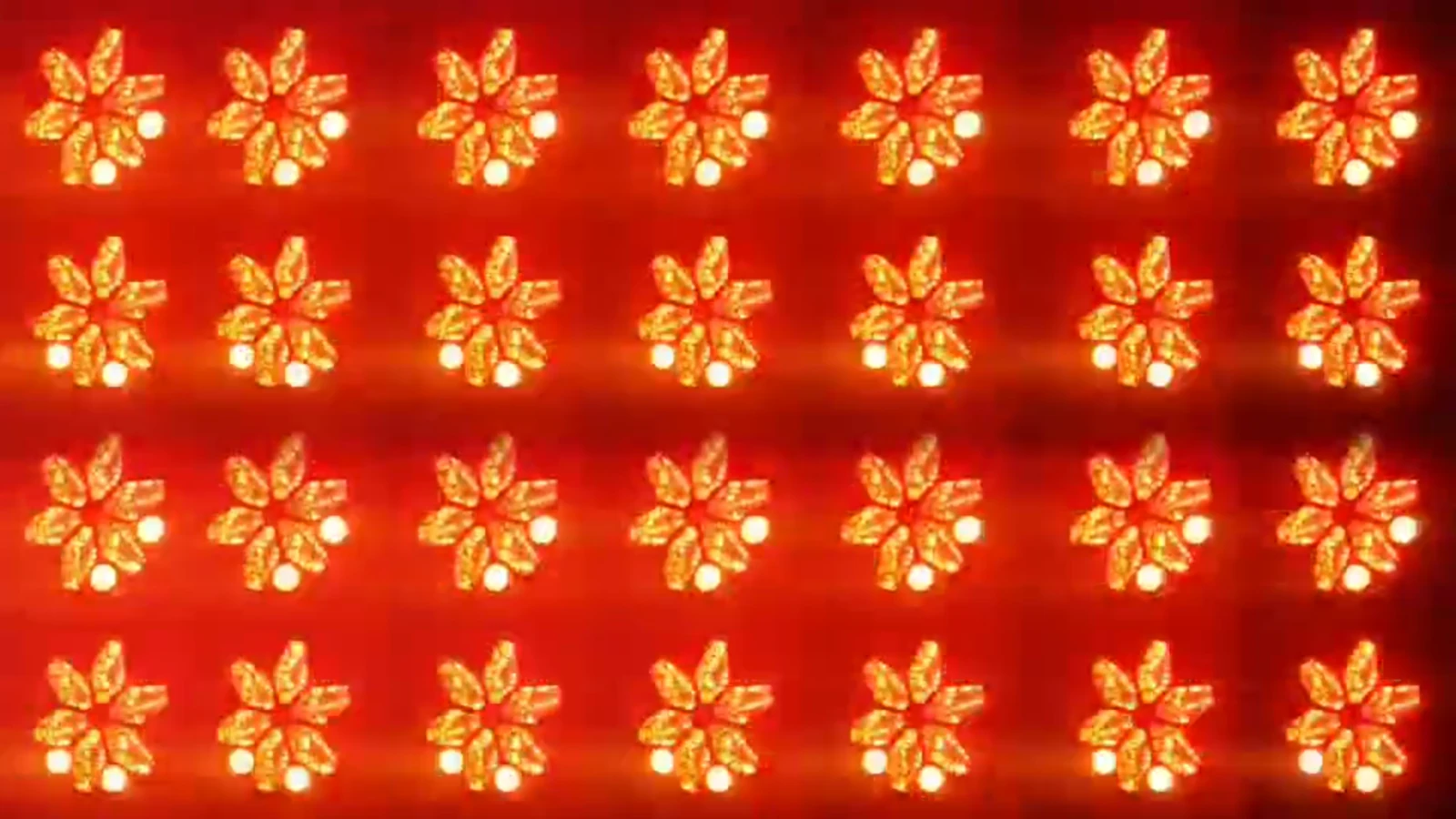 Supplied multi-fixture demonstration collage with red and warm-colored radial faces