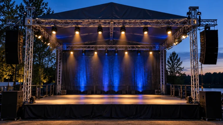Illustrative outdoor stage for IP65 vs IP67 lighting selection