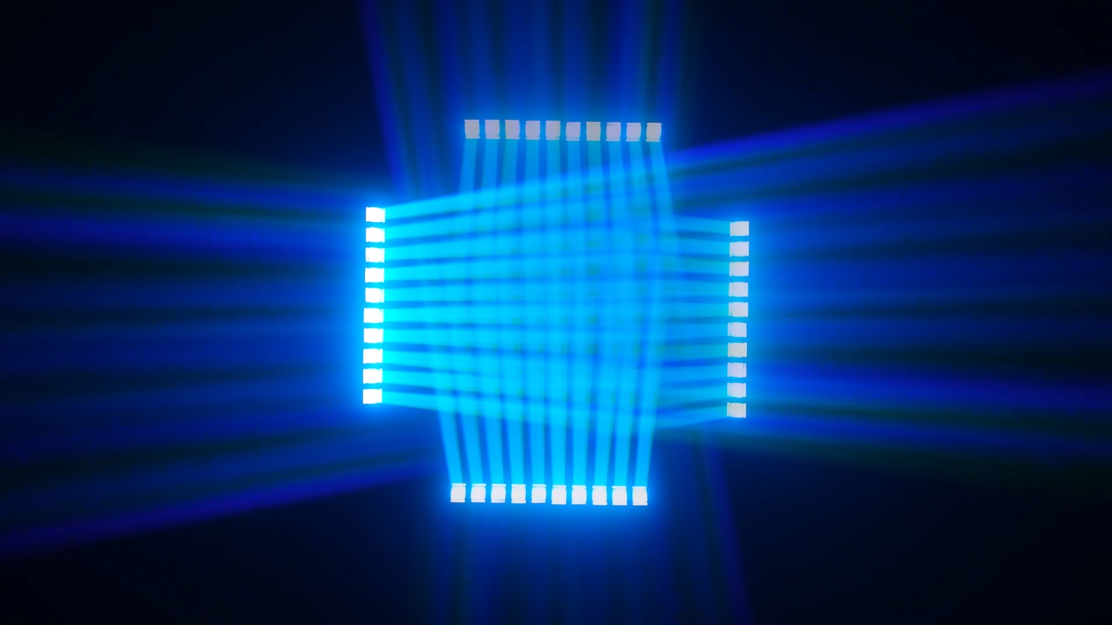 Blue crossed-beam demonstration using several Mini Dancing Beam Bars