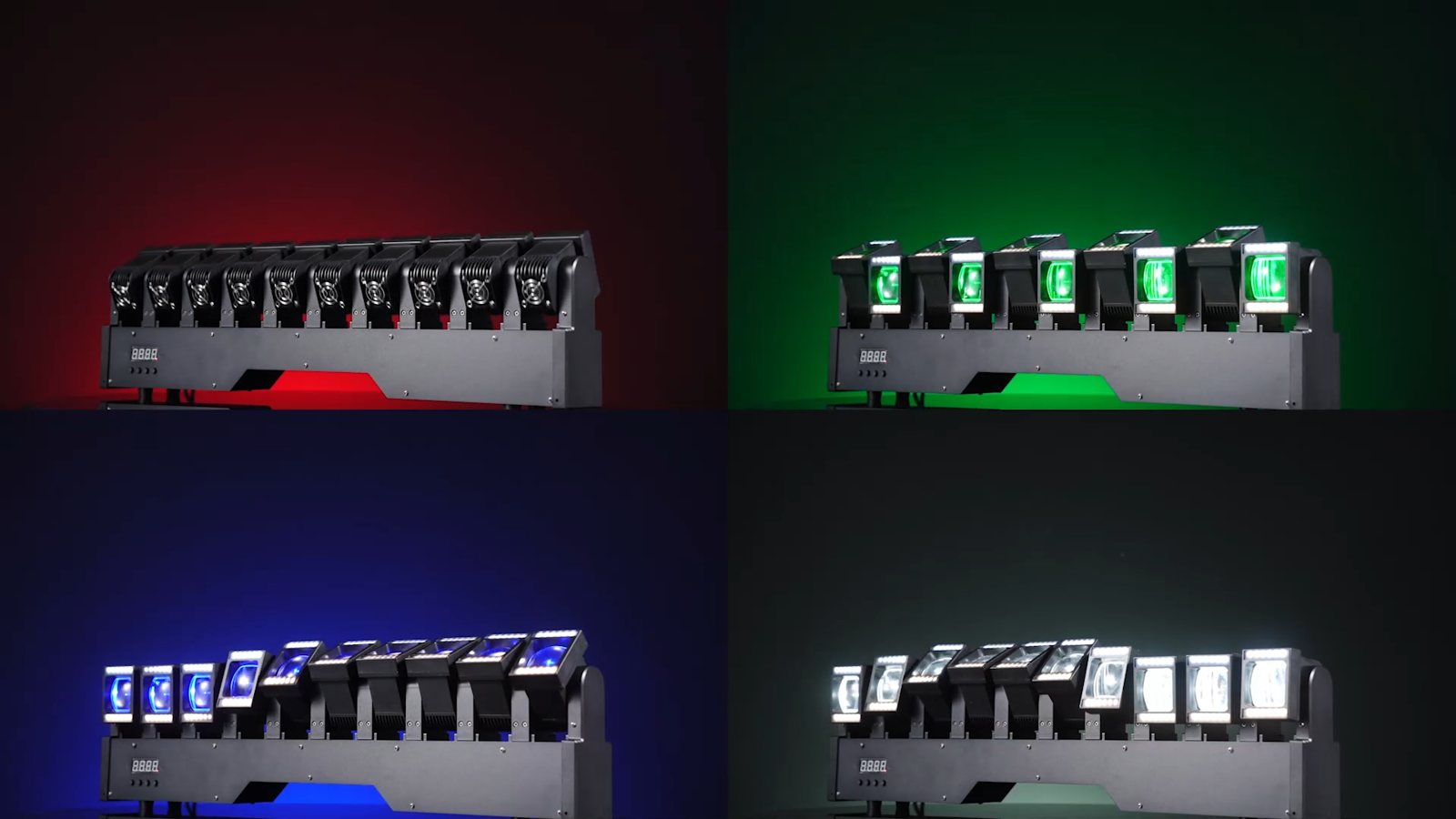 Four-view collage showing head positions and colored fronts