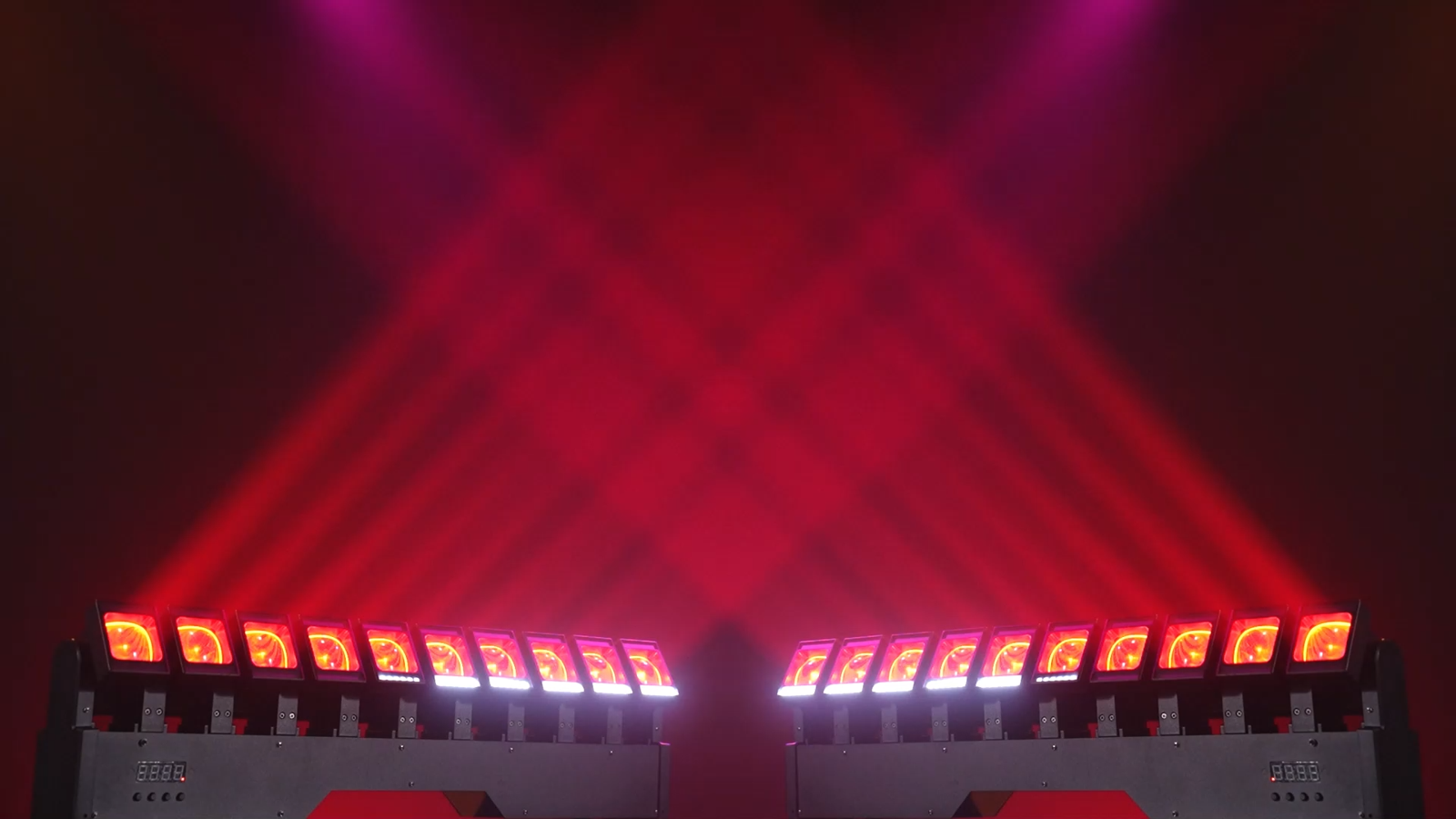 Two Mini Dancing Beam Bars with red beams and illuminated white strips
