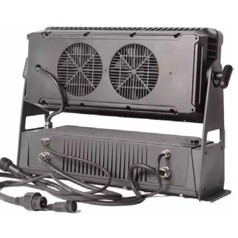 Rear view of RG-303 showing two cooling fans tilt supports and power and signal cables