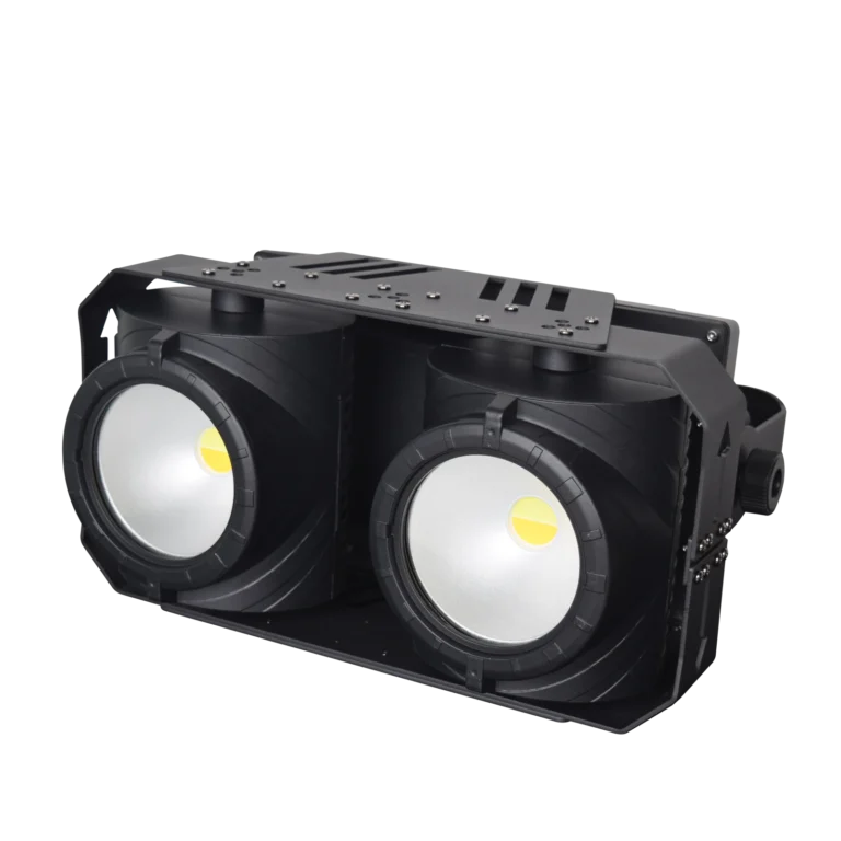 200W IP65 2-Head COB LED Blinder Light — Angled view of RG-244C two-head COB blinder with mounting frame