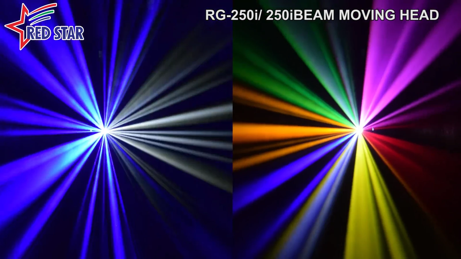White and multicolor fan-shaped beam effects from RG-250i