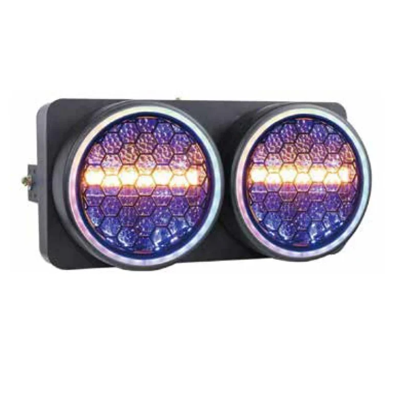 150W 2-Eye Matrix Retro Light two-eye matrix retro light with golden central output colored matrix elements and illuminated outer rings