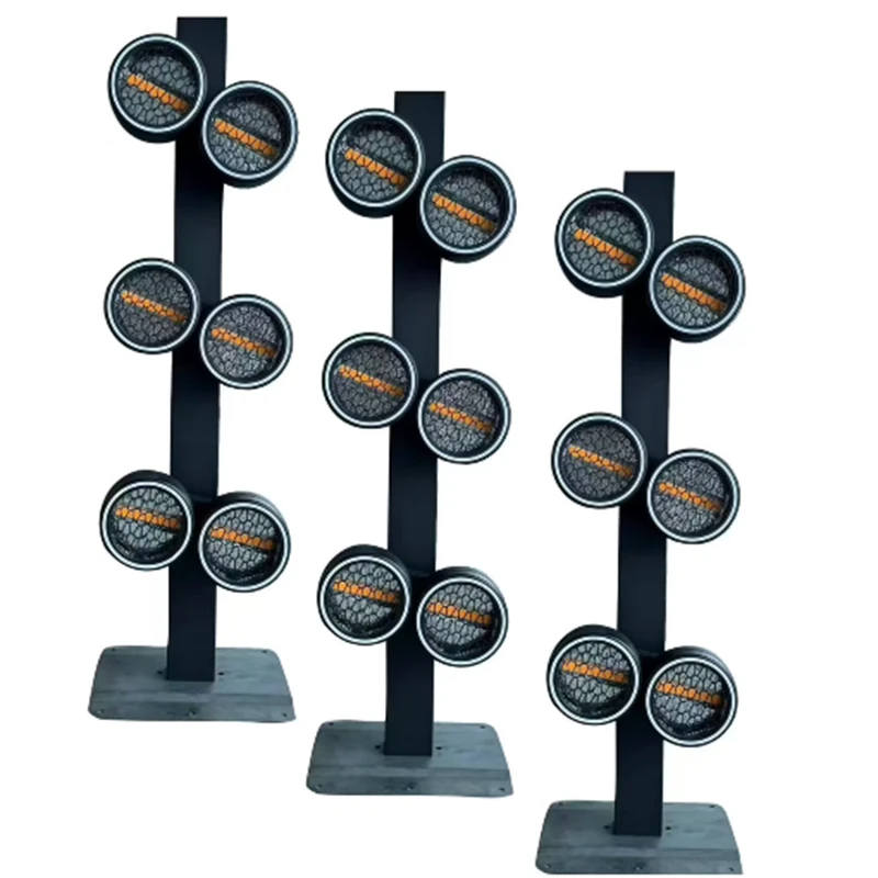 Angled group view of three RG-257 six-head retro fixtures