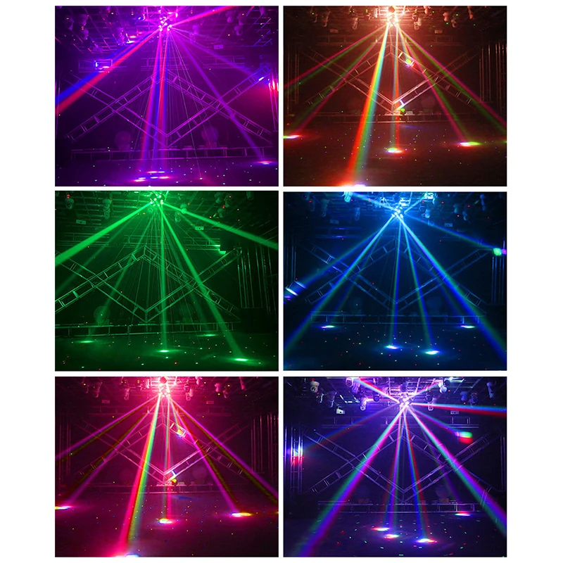 Six supplied demonstration scenes showing colored beams and laser effects