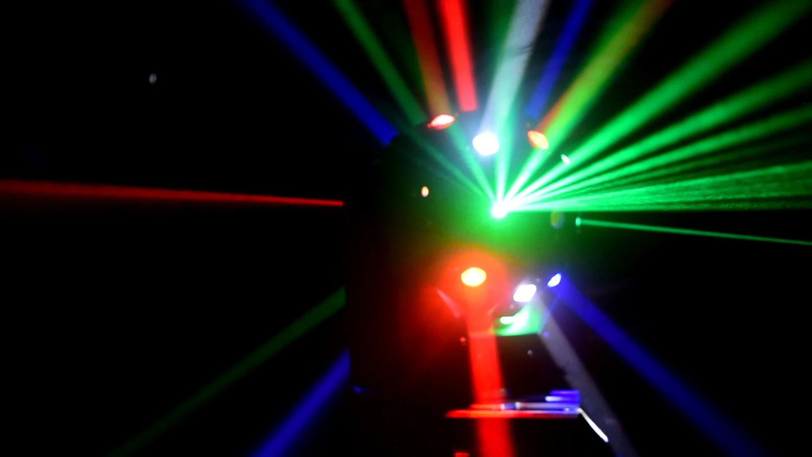 RG-274 green laser fan with surrounding colored LED beams