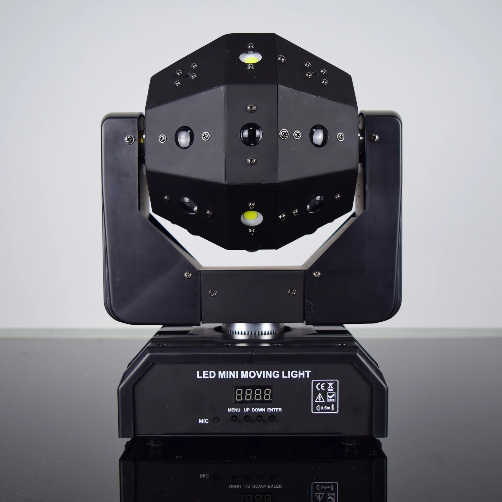 Close view of RG-274 LED lenses, laser apertures and strobe sources