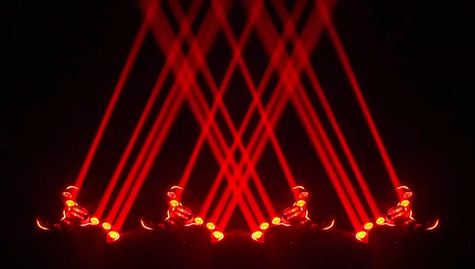 Supplied four-fixture demonstration with crossing red beams