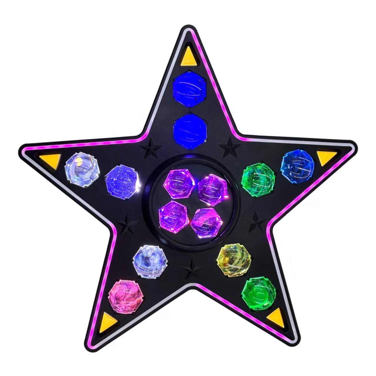Supplied front view with illuminated star outline and colored lenses