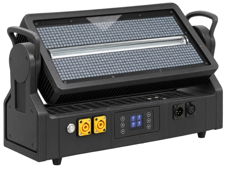 1000W IP65 Moving Head LED Strobe Light moving-head LED strobe with RGB panel central white-light strip support arms display and connectors