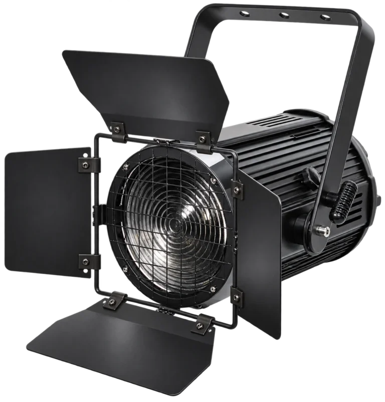 200W COB LED Stage Light with Manual Zoom COB stage light with barn doors front lens protective grille and mounting yoke