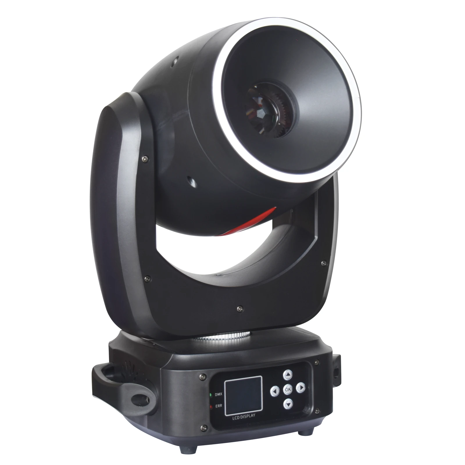 Angled view of RG-332 spot moving head and front ring