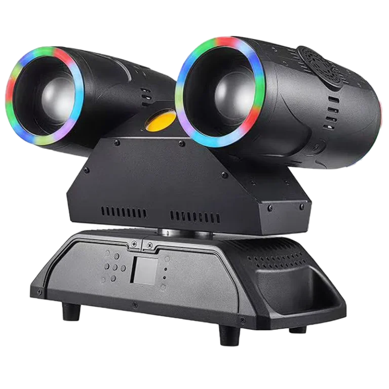 330W Dual-Head LED Beam Moving Head — RG-339 PLUS twin-head fixture with multicolor lens-rim accents and central strobe aperture