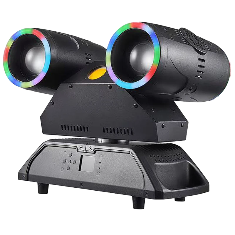 330W Dual-Head LED Beam Moving Head — RG-339 PLUS twin-head fixture with multicolor lens-rim accents and central strobe aperture