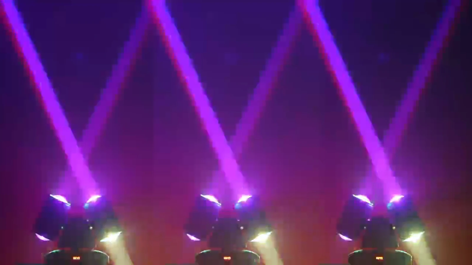 Supplied demonstration with purple aerial beams from twin-head fixtures