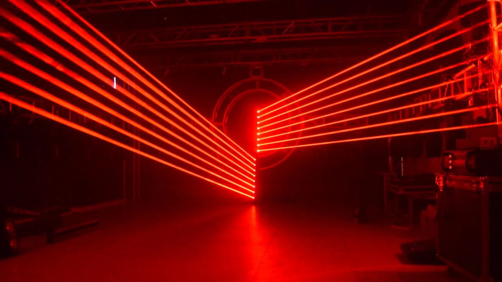 Parallel red laser beams from two bars in a demonstration setup