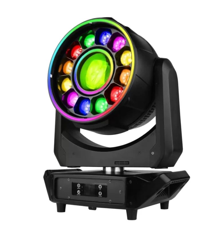 800W LED Beam & Wash Moving Head Light moving head with central beam lens, twelve RGBW wash lenses and illuminated rings