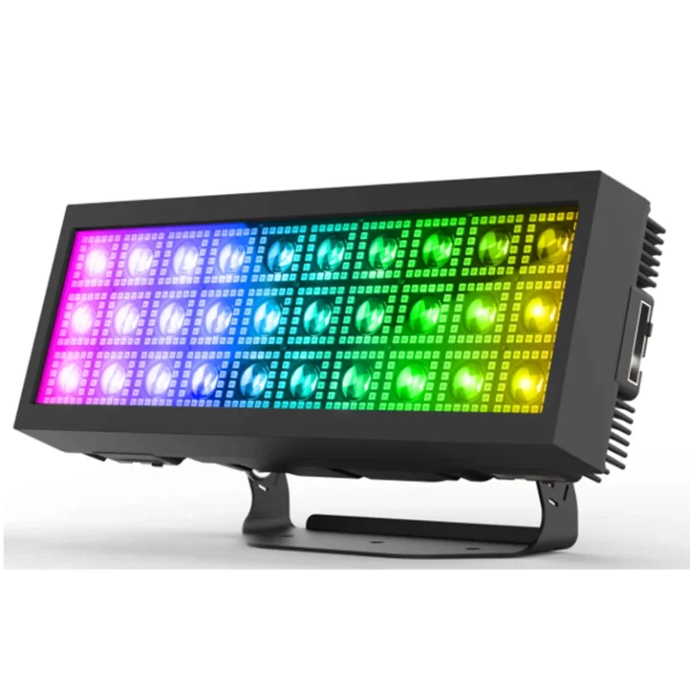400W Warm White RGB Matrix LED Strobe matrix strobe fixture with thirty main lenses surrounding RGB LED matrix and mounting bracket