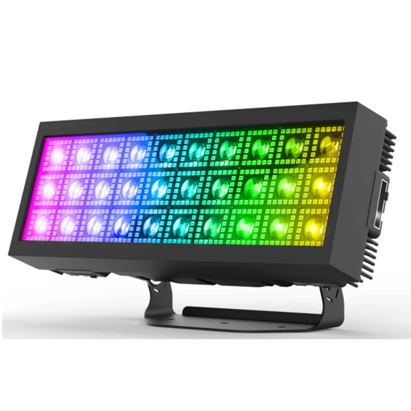 400W Warm White RGB Matrix LED Strobe matrix strobe fixture with thirty main lenses surrounding RGB LED matrix and mounting bracket